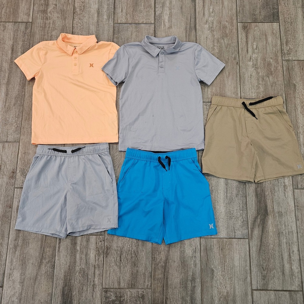 Hurley Kids Clothing lot of 5 Size 6/7 Polo Shirts Shorts Performance Surf Skate
